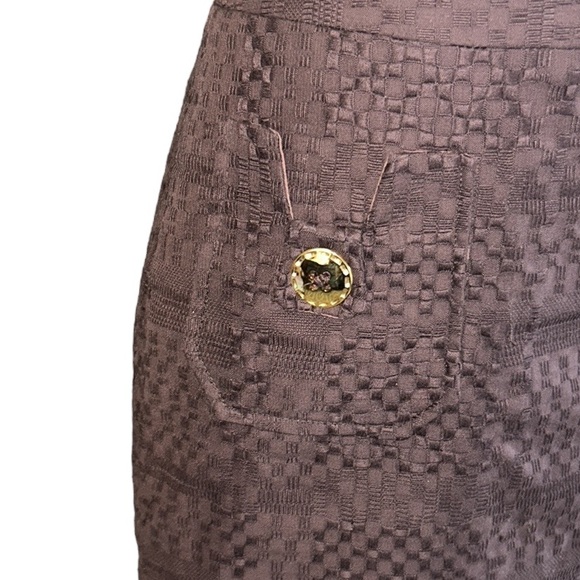 Milly of New York Brown Woven Textured Gold Button Detail Pencil Skirt - 8 - Picture 5 of 13